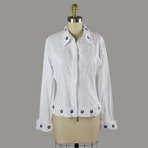 GIOCAM EMBROIDERED WHITE BLUE BUTTON UP CANVAS JACKET